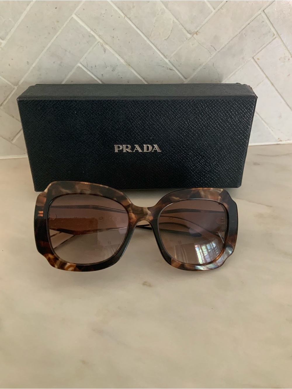 Prada Tortoiseshell Oversized Square Sunglasses with Brown Lenses